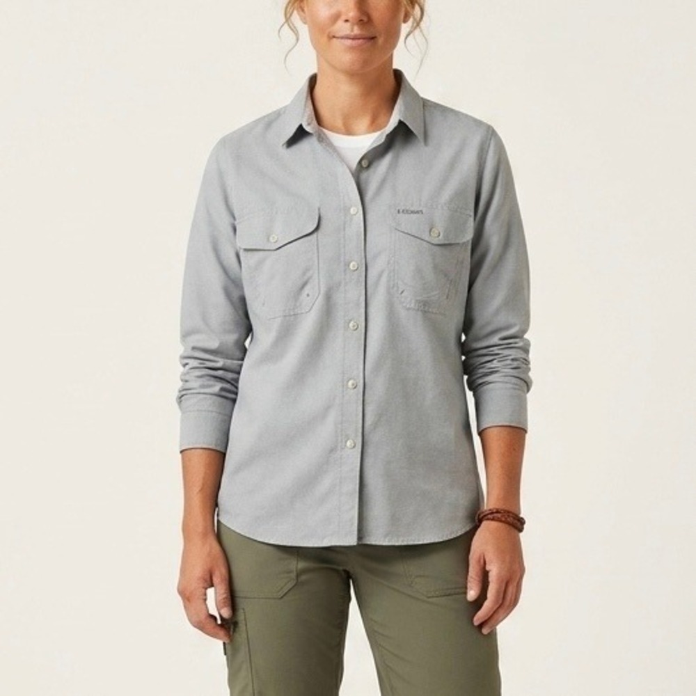 Filson Women's Twin Lakes Sport Shirt Blue Gray Long Sleeve Vented Size Large
